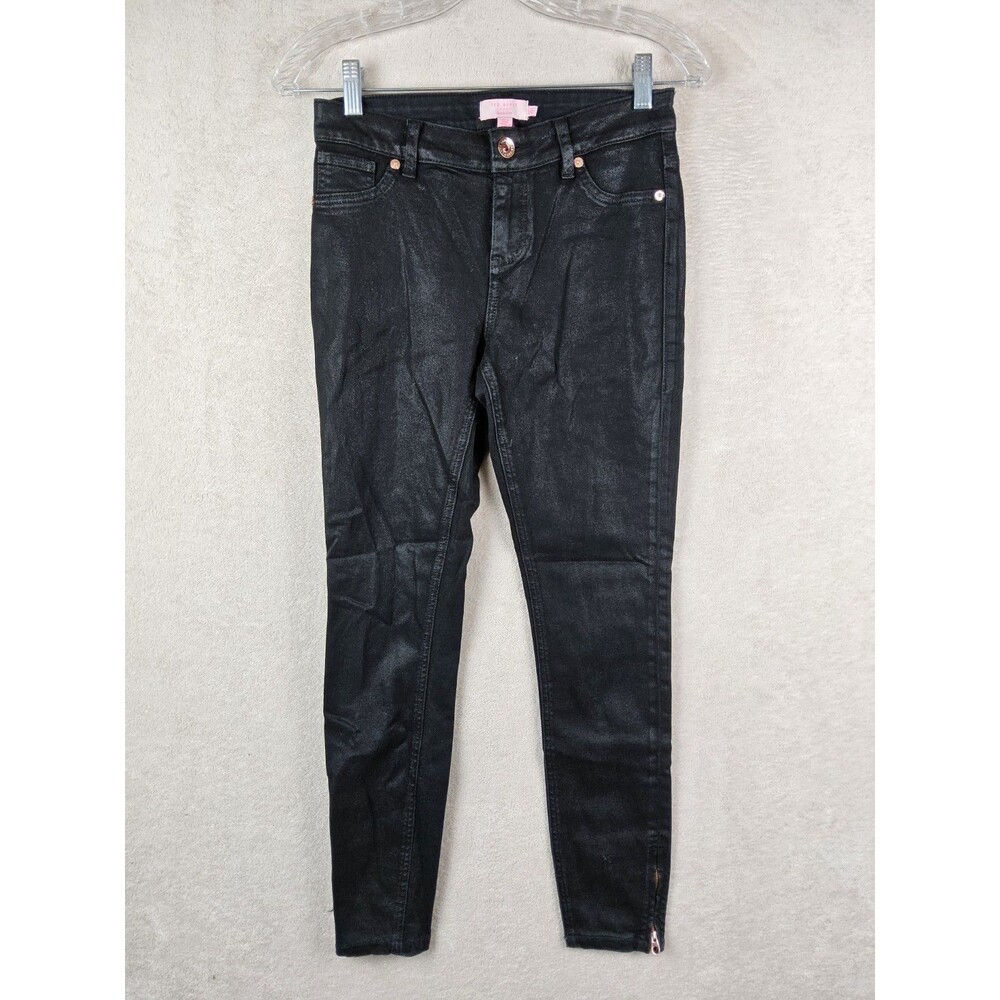 Ted Baker London Women's Coated Ankle Zip Black Denim Jeans Size 26